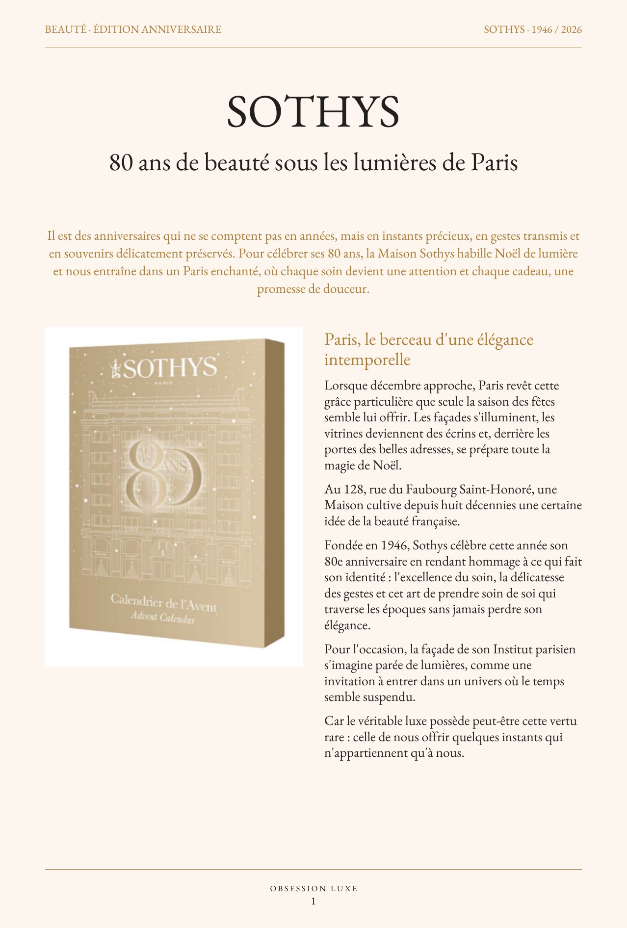 Pour célébrer ses 80 ans, la Maison Sothys habille Noël de lumière et nous entraîne dans un Paris enchanté.